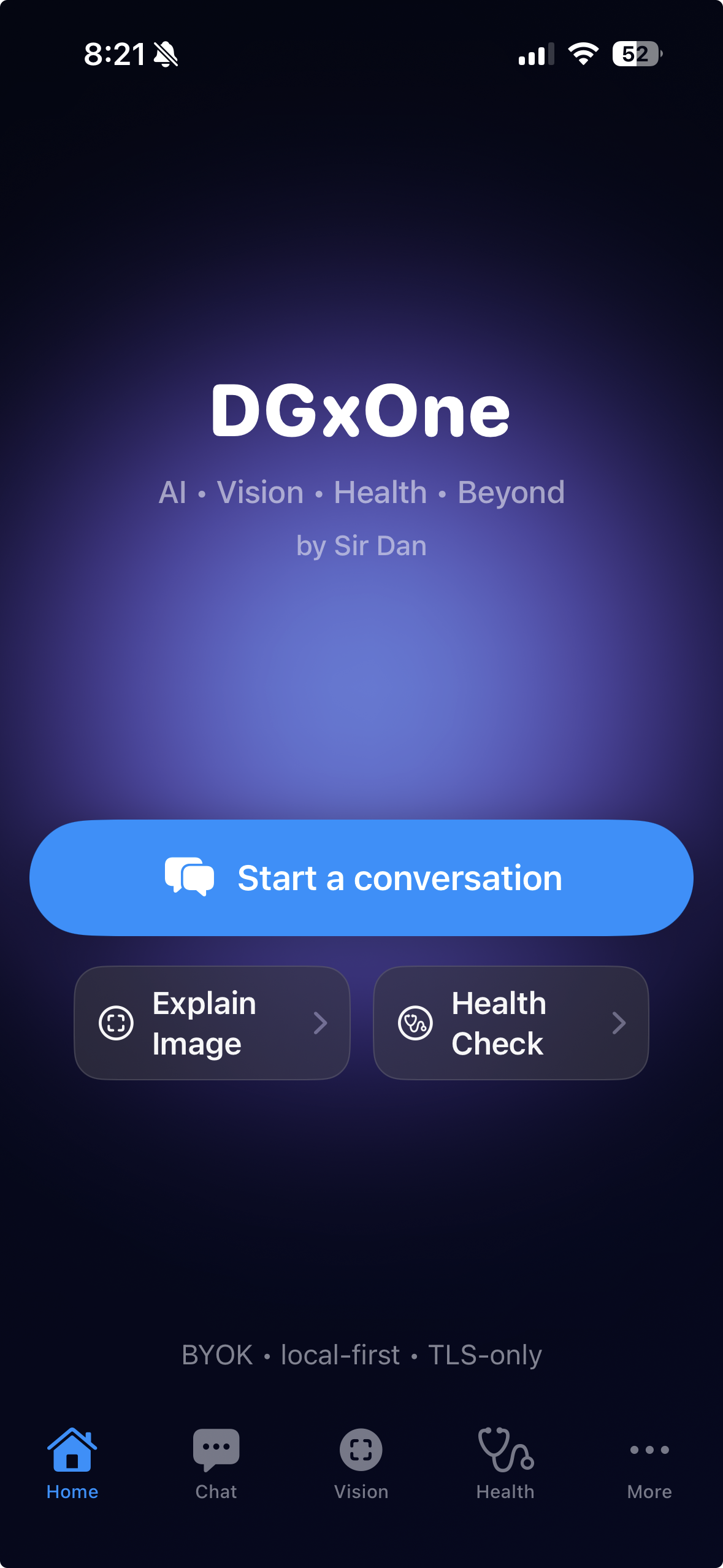DGxOne home screen